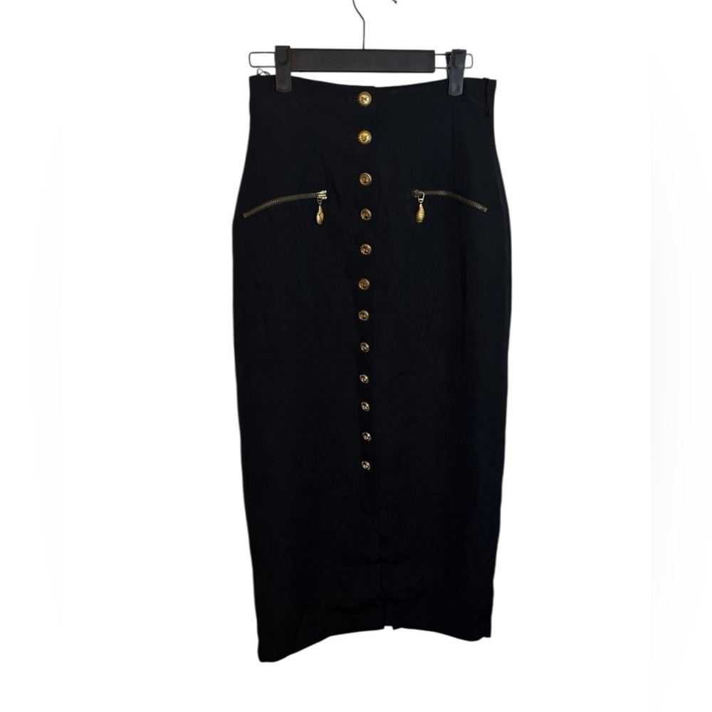 Vertigo Paris Vintage High Waisted Gold Button Down Pencil Skirt